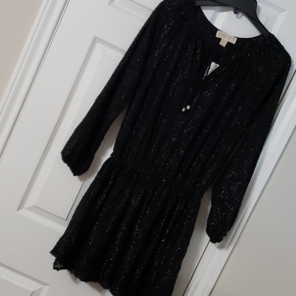 Michael Kors TEXTURED Drop Waist BLACK DRESS - Picture 8 of 8